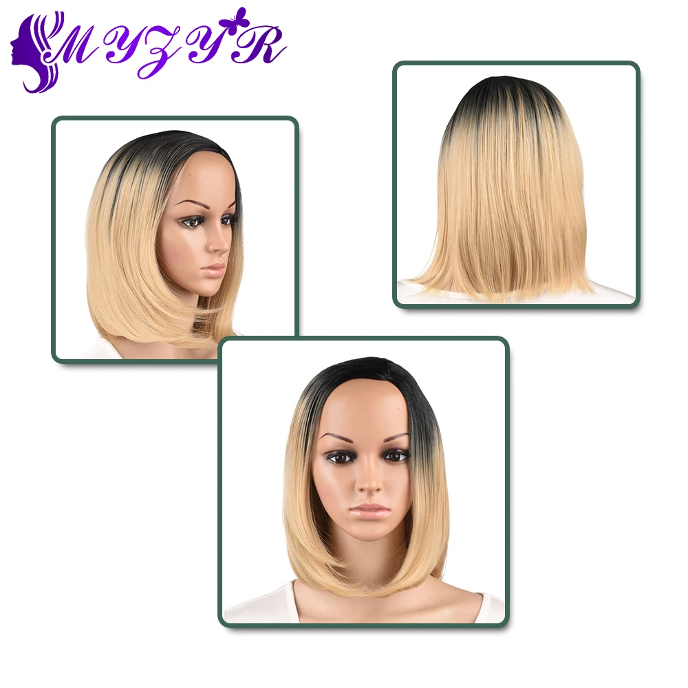 ZYR Bob wig Short Straight Synthetic Hair Blonde 1B-Grey Ombre Cosplay High temperature Fiber |