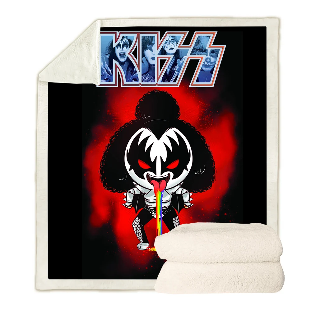 

CLOOCL Hip Hop Rock KISS Band Blanket 3D Print Double Layer Casual Sofa Travel Teens Women Men Bedding Throw Blanket Plush Quilt