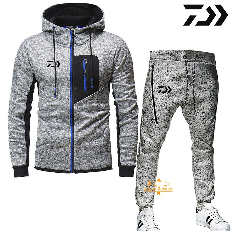 

Tracksuit Men Autumn Winter Men Hooded DAIWA Fishing Jacket Set+2Pcs Pant Man Plus Sportswear DAWA Fishing Clothing Set