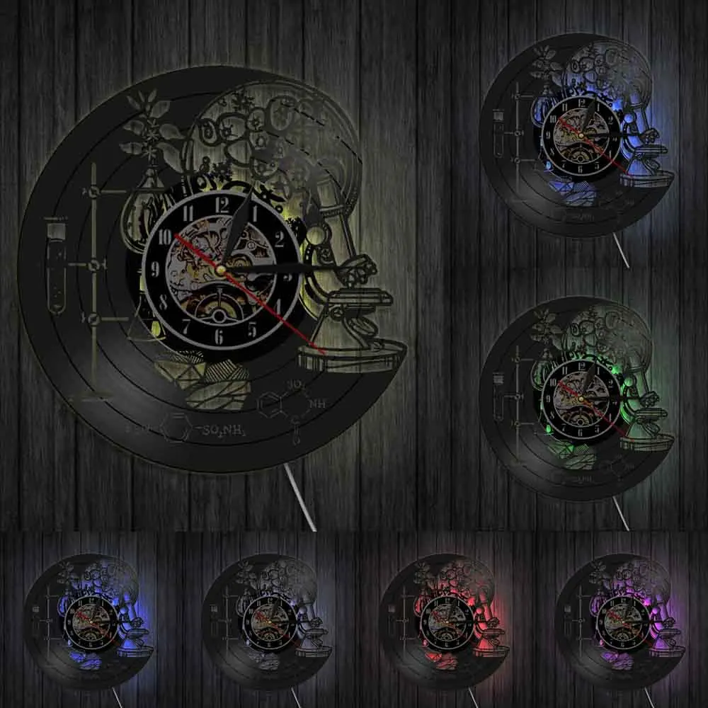 

Tools of Science Chemistry Lab Wall Decor Vinyl Record Wall Clock Biology Science Dopamine Molecule Vintage Clock Scientist Gift