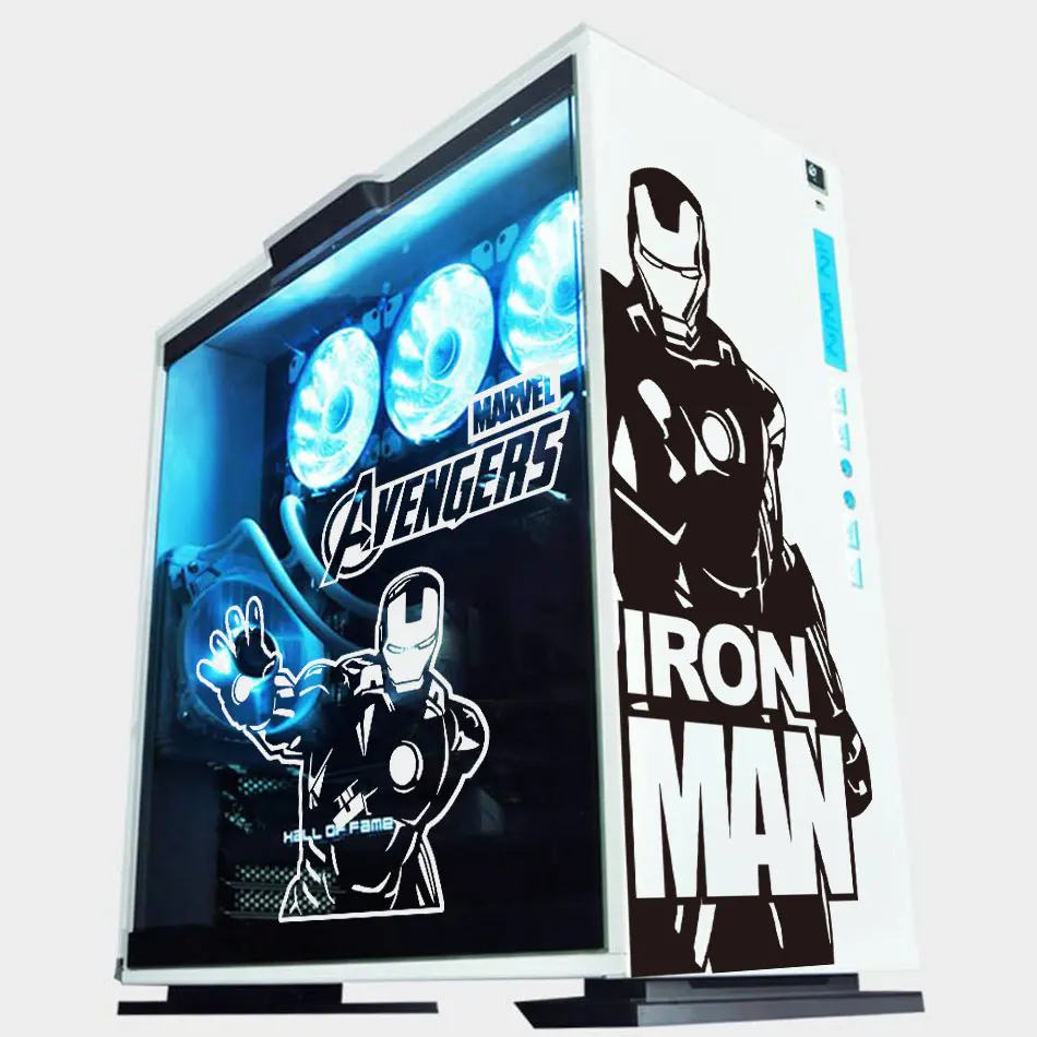 Iron Man PC Case Stickers Cartoon Computer Host Skin Decorate Decal ATX Middle Tower Waterproof Hollow Out Removable Nzxt