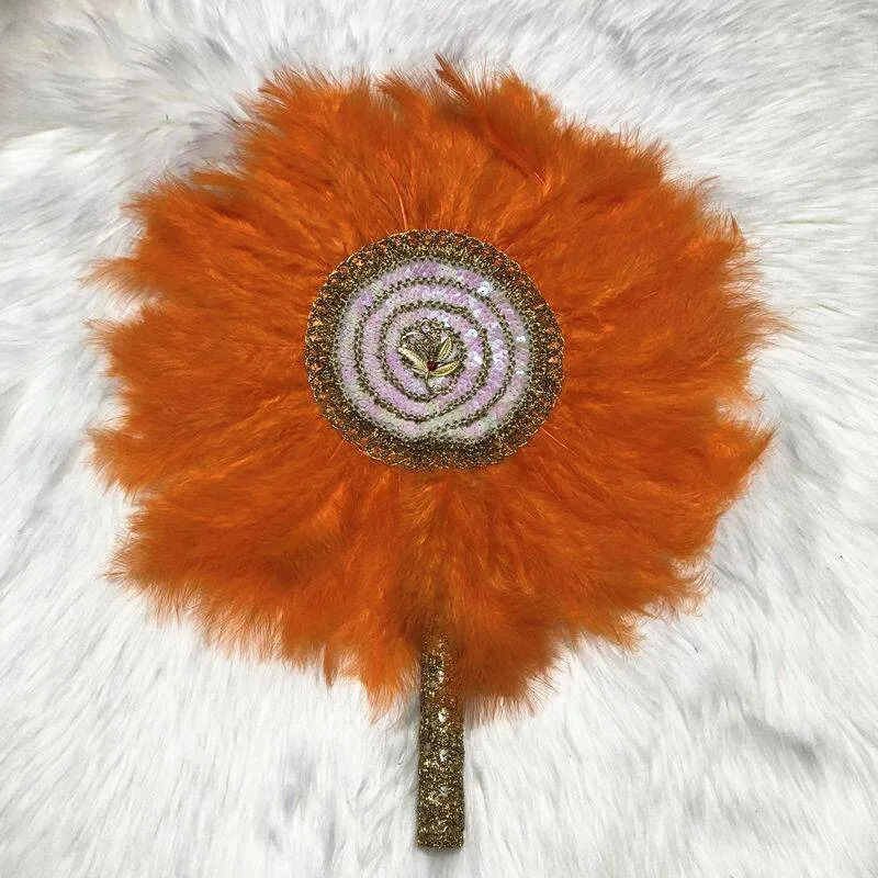 Модный веер в нигерийском стиле с фиолетовыми перьями и блестками свадебный для