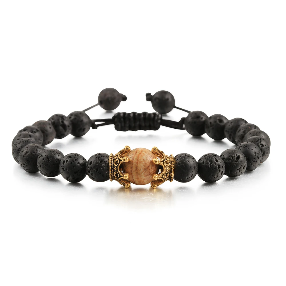 Тибетский буддийский браслет Золотая Корона натуральная бусина из лавового