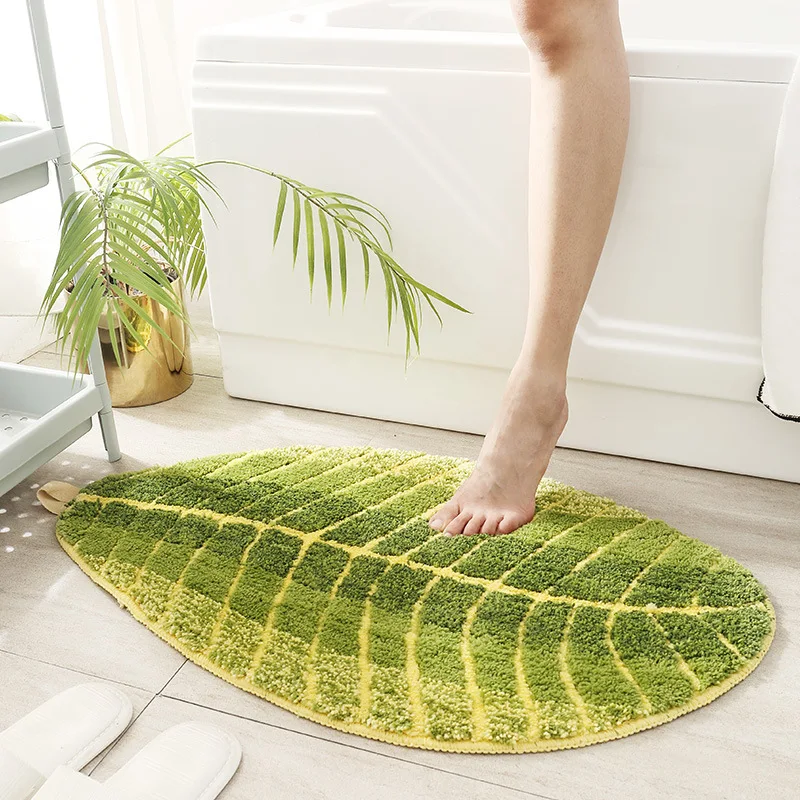 

Green Banana Leaf Floor Mat Super Cozy Fluffy Carpet Bedroom Bedside Area Rug Entrance Door Mat Non-Slip Absorbent Bathroom Rugs