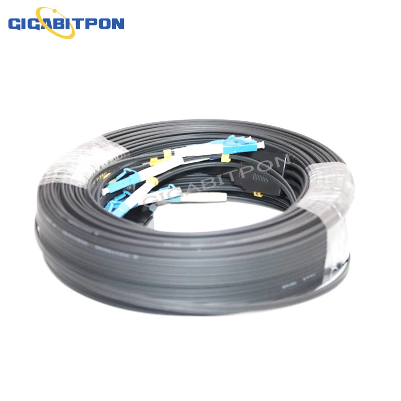 Outdoor 4 Core fiber GJYXCH G657A1 LCUPC to LCUPC 100-500m Single Mode 3 Steel FTTH Fiber Optic Drop Cable enlarge