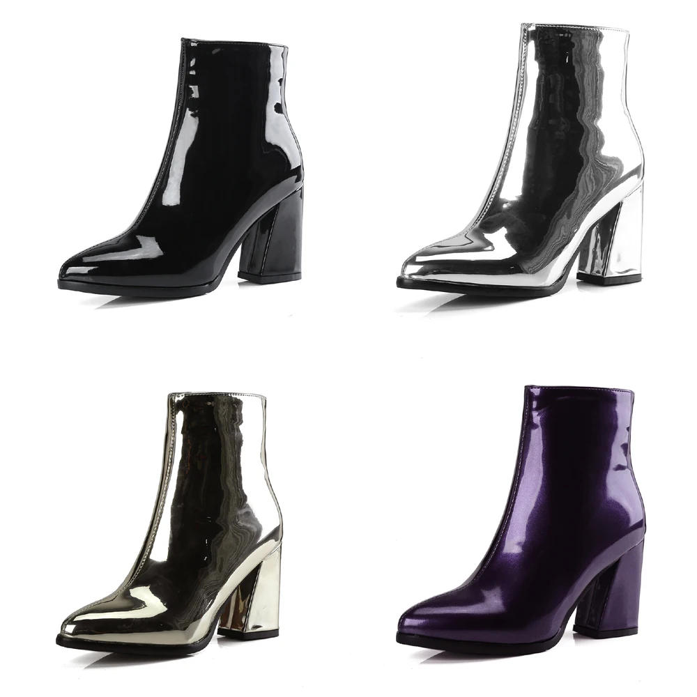 Ботильоны женские на высоком каблуке пикантные полусапожки серебристо-черные