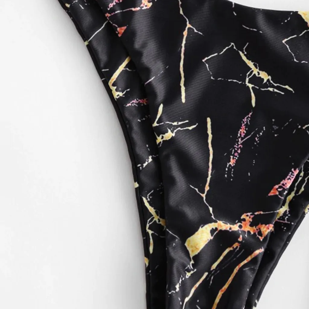 Купальник женский с перекрестными лямками на спине комплект бикини принтом