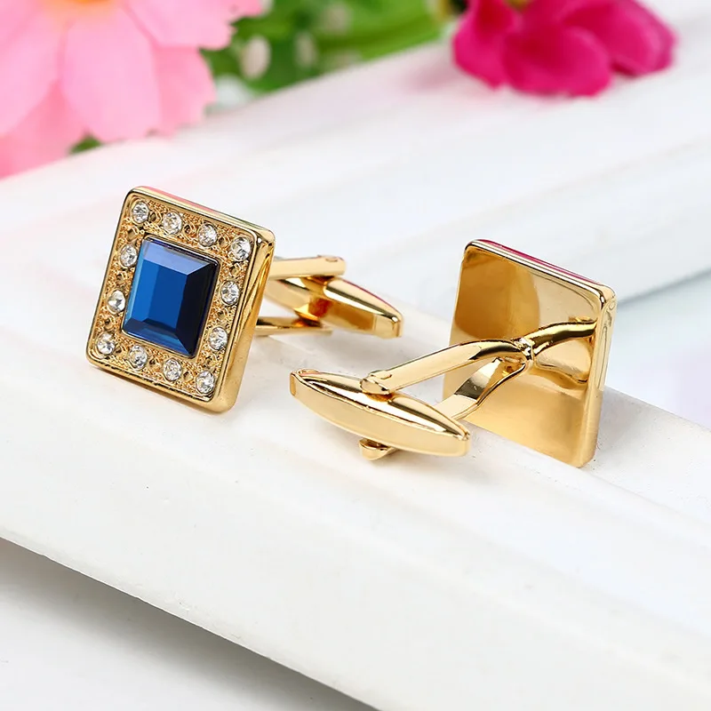 

Men's Blue & Gold Crystal Square Wedding Shirt Cuff Links Cufflinks Party Gift