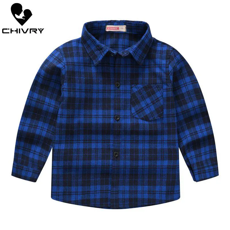 Рубашка с длинным рукавом для мальчиков и девочек Классическая клетчатая блузка
