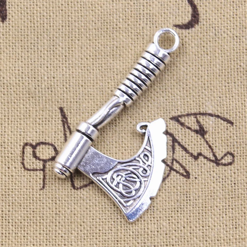 5 шт. Подвески с топором викингов 43x24 мм антикварные Бронзовый серебристый цвет
