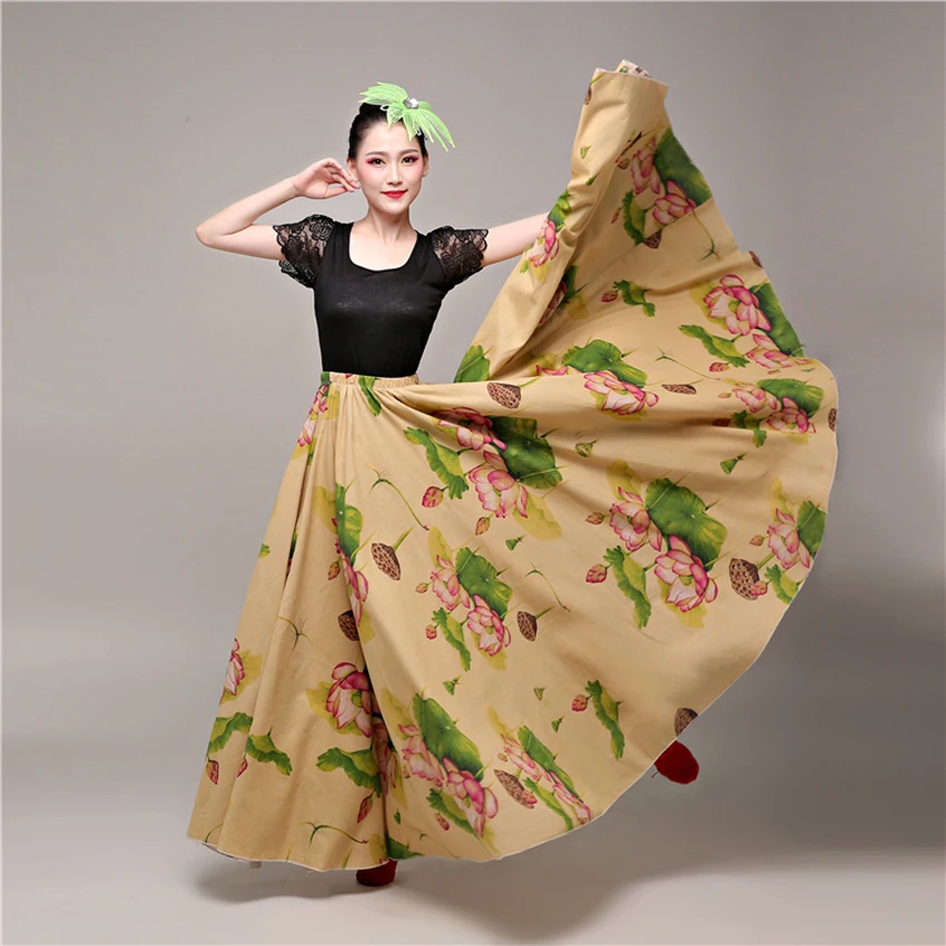Женская юбка с цветочным принтом Lotus испанская для фламенко роскошная элегантная