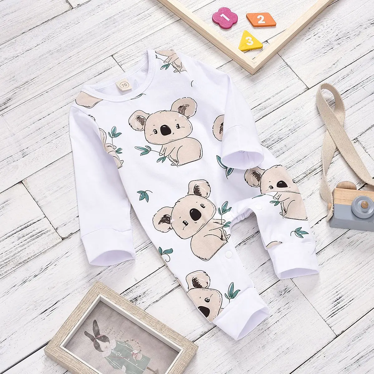 Puseky Newborn 100% Cotton Romper Infant Toddler Cute Koala printing Summer Long Sleeve Kids Jumpsuit Baby Boy Girl Clothes | Мать и