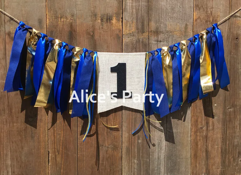 Новый синий Королевский золотой высокий стул баннер мальчик 1 й День рождения