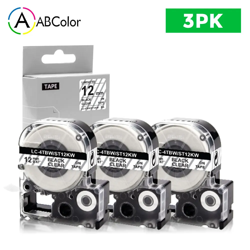 3PK 12 мм совместимая лента для Epson King Jim ST12KW LK 4TBN черный на прозрачной ленте принтер