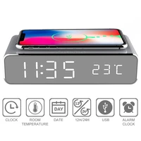 5w qi induction fast wireless charger pad led electric alarm clock phone charger wireless desktop for iphone 11 pro for samsung