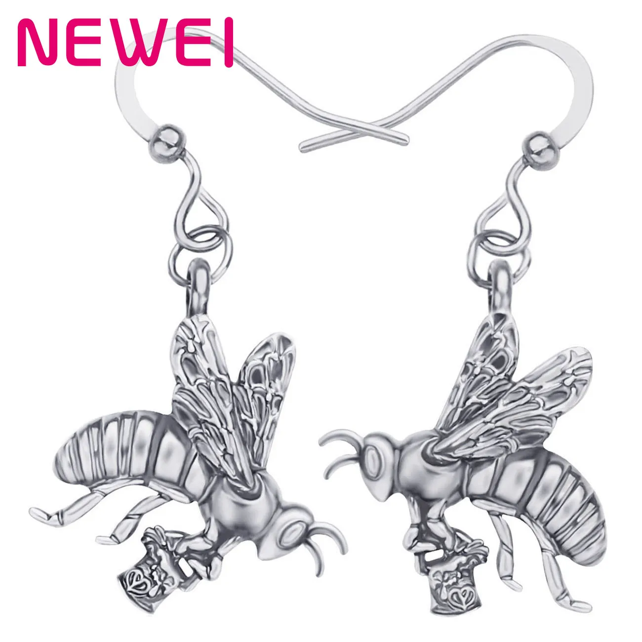 

Newei Alloy Metal Antique Sliver Plated Honeybee Bee Earrings Lovely Animal Dangle Drop Jewelry For Women Girls Kid Novelty Gift