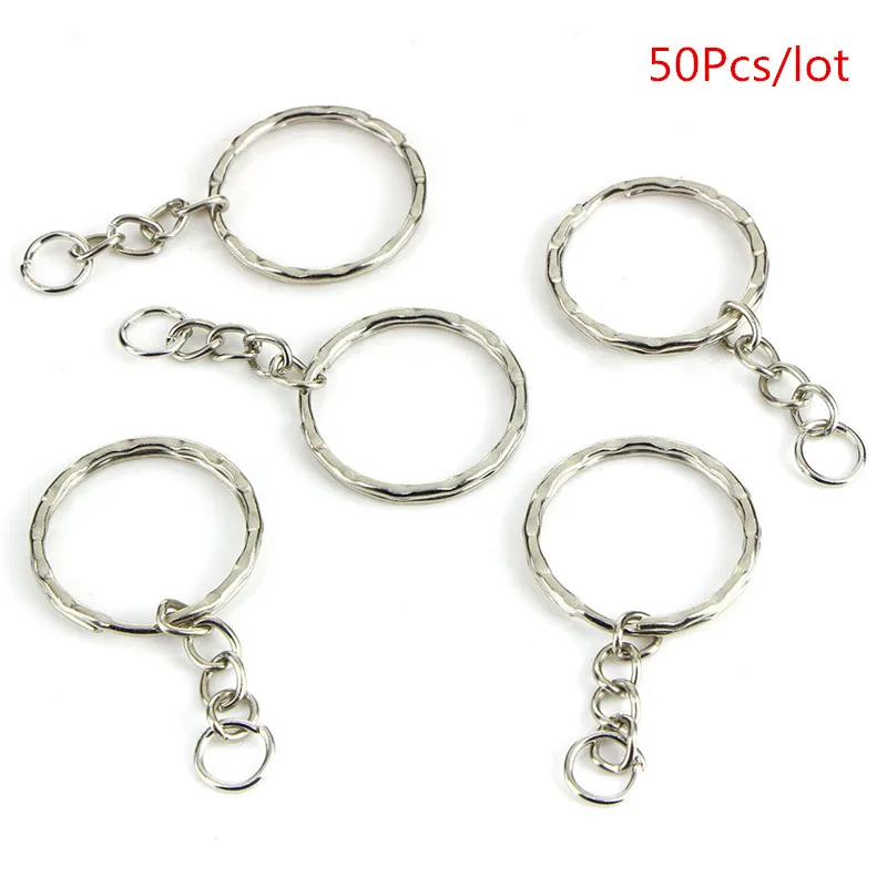 50 шт. DIY Брелки полированный серебряный брелок Сплит кольцо с короткой цепочкой