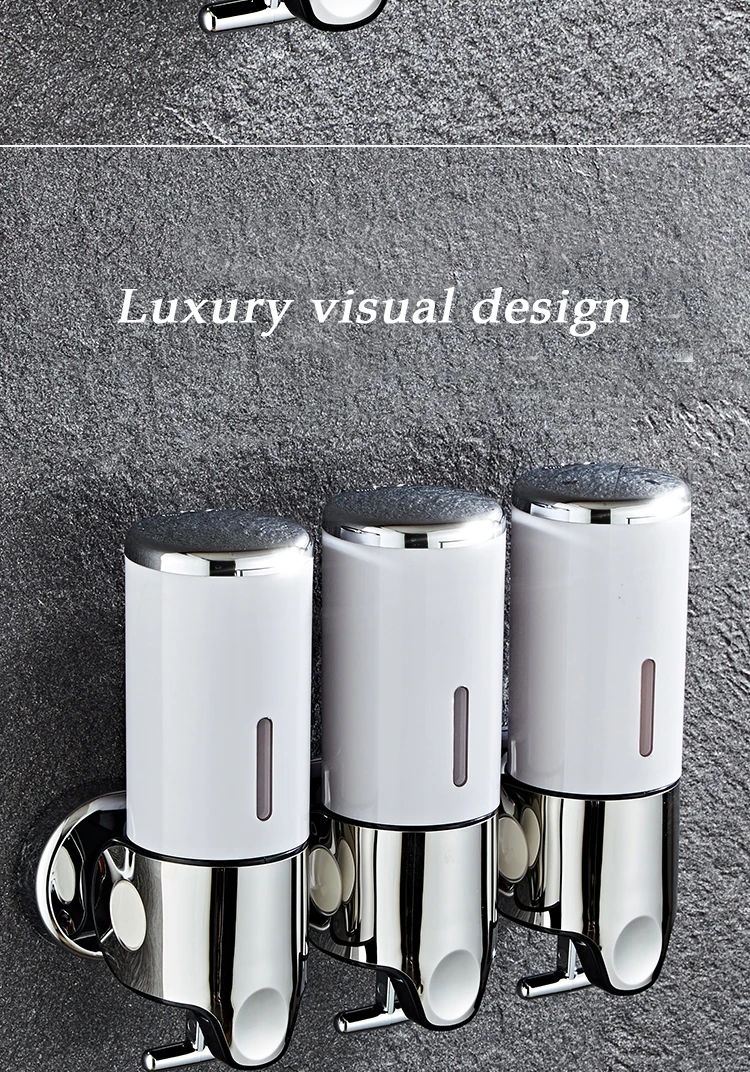 Luxury 1500ml SoapDispenser Wall Mount 3 Heads ABS Electroplated Shampoo Dispenser Punch Selection for Bathroom Accessories