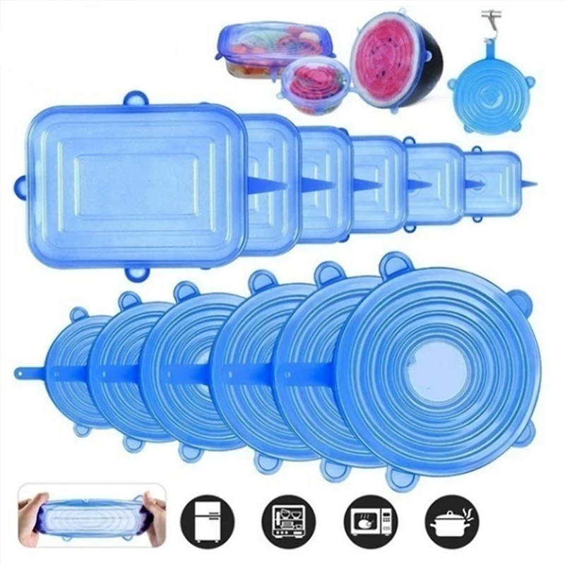 

6/12 шт. Еда силиконовая крышка-колпак Универсальный силиконовые крышки для посуды чаша многоразовая крышки растягивающиеся из Еда Обёрточн...