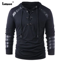 ladiguard men patchwork bandage t shirt long sleeve fashion hoodie top streetwear 2021 autumn casual pullovers sexy man clothing
