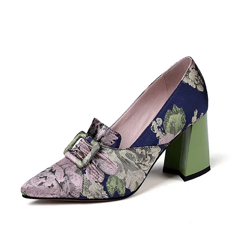 

YourSeason High Heels Spring Autumn 2020 Women Pumps Shoes Pointed Toe Female Vintage Casual Handmade Print Shoes National Style