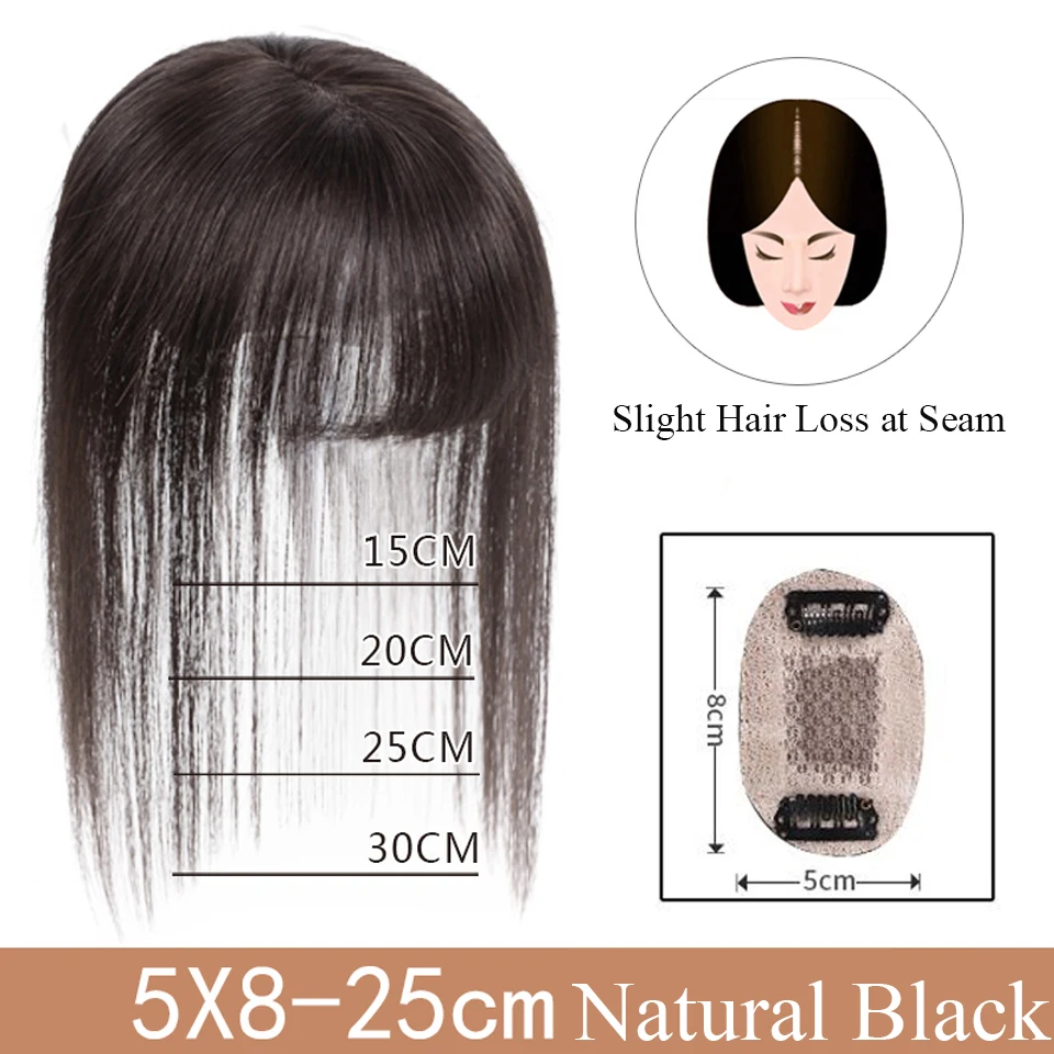 Brazilian Straight Topper Hair Remy Hair with Bangs for Women Clip-in One-piece Hair Extension Human Hair Pieces for Hair Loss