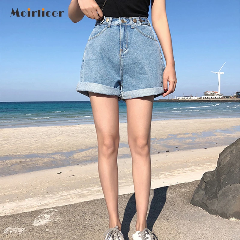 Женские джинсовые шорты классические винтажные синие широкие с высокой талией