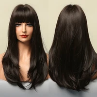 alan eaton synthetic wigs long straight layered dark brown hair wigs with bangs for black women high density temperature fibre