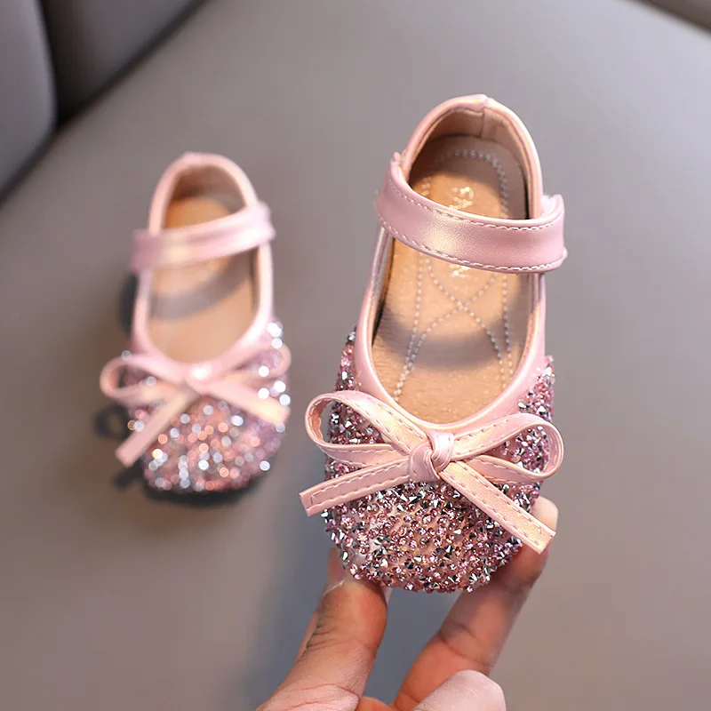 

Baby Toddler Girl Elegant Bow Party Dress Glitter Leather Shoe Children'S For Girls Spring Princess Shoe Kids 1 2 3 4 5 6 Years