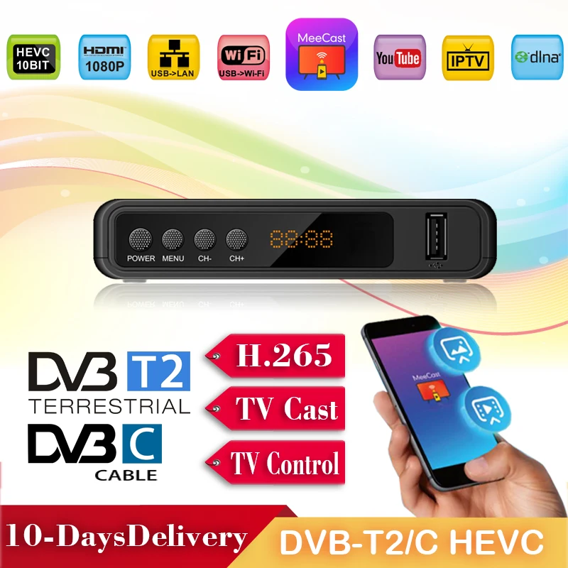 Европа Цифровой 10Bit декодер Dvb T2 тюнер Dvbt2 Hevc H265 палка универсальный пульт