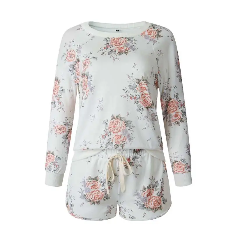 

2020 Autumn Floral Print Pajama Set Women Shorts Suit Lounge Wear Set Women Home Suit Loungewear Long Sleeve Homewear Nightgown