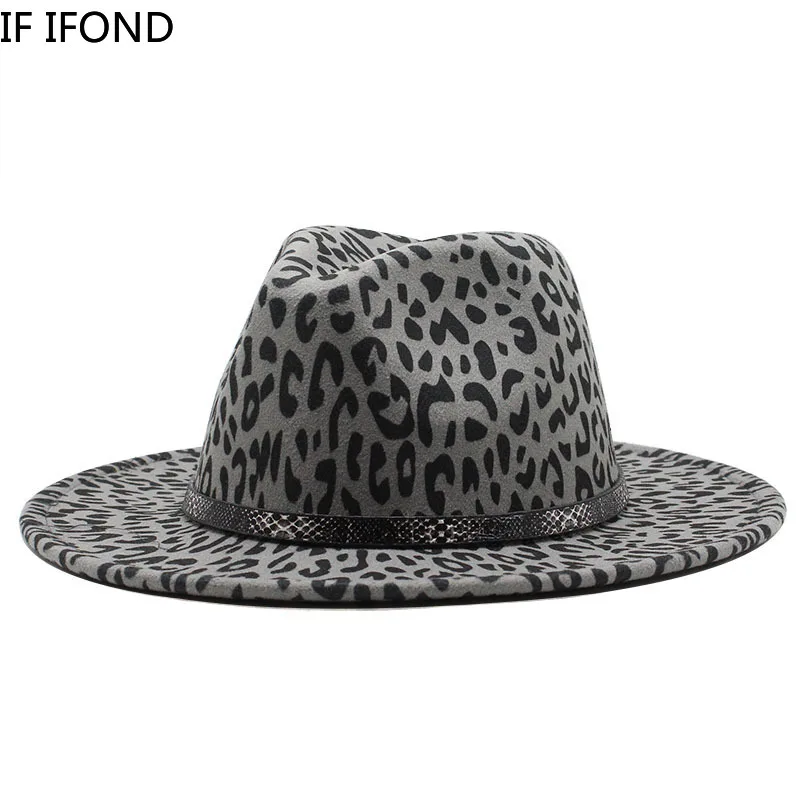 

Женская фетровая шляпа с широкими полями, винтажная Панама из шерсти и кожи с леопардовым принтом, в стиле унисекс, зима 2020