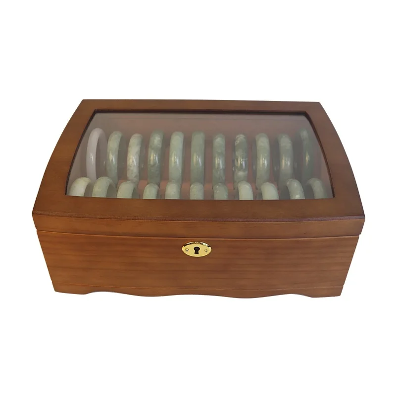 2021 New High-End Bracelet Box 20 Jade Bracelet Storage Box With Lock Solid Wood Large Capacity Flannel Display Box