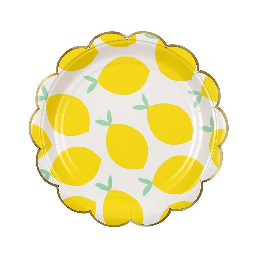 Disposable Tableware Party Supplies Paper Straw/Plate/Cup/Napkins Yellow Lemon Birthday Decorations Adult For Wedding | Дом и сад