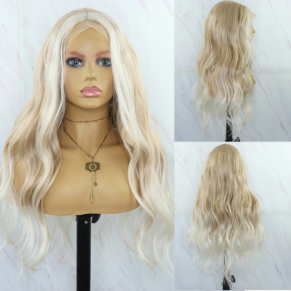 BlueBird Long 60/103 Blonde T Part Wig Futura Hair Baylayage Ombre Loose Wave Synthetic Lace Front Wigs For Women Heat Resistant