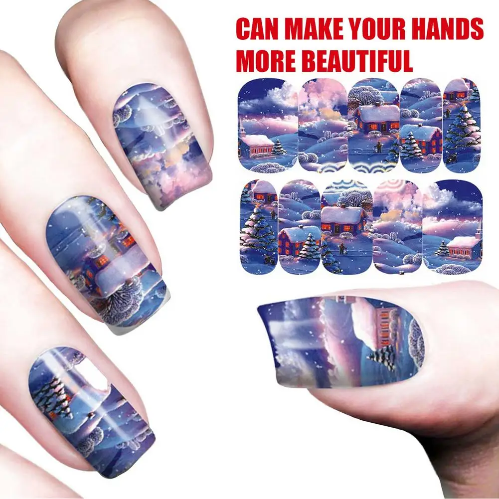 

12Pcs Christmas Snowflakes Nail Sticker DIY Nail Art Ideal Decorations Decal Self-adhesive Full Wrap Xmas Cartoon Winter Decal