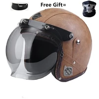 pu leather for helmets 34 half motorcycle chopper bike helmet open face motorcycle helmet with goggle ce