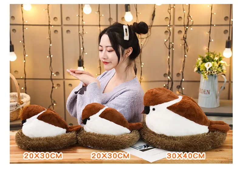 

1pc Lifelike Animals Sparrows Family Plush Toy Sparrow Bird Stuffed Soft Doll with Nest Children Baby Kids Comforting Gift