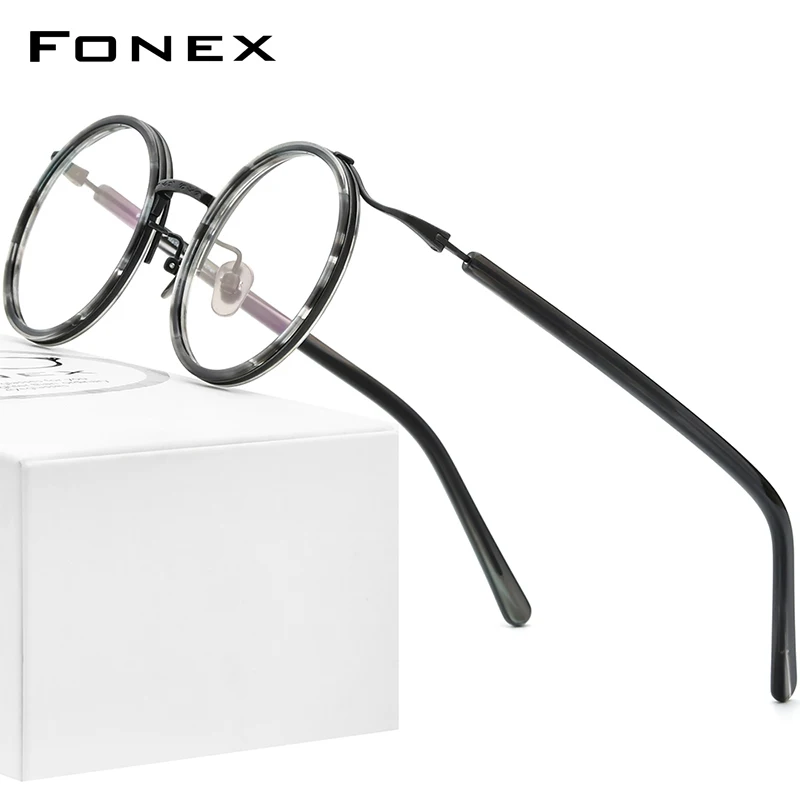 

FONEX Acetate Titanium Eyeglasses Frame Men 2022 Retro Vintage Round Prescription Glasses Women Spectacle Optical Eyewear F85676