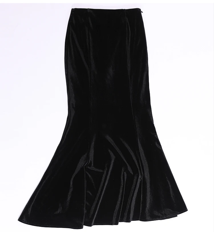 

Spring Sunmer Warm Black Maxi Skirt Women Vintage Velvet Long Mermaid Skirt Plus Size Elegant Velour trumpet Skirt