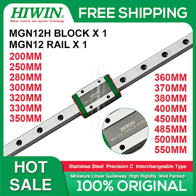 Stainless steel hiwin mgn12 linear rail 280 300 320 330 350 370 380 400 450 500 550mm mgn12 linear guide + mgn12h slider block