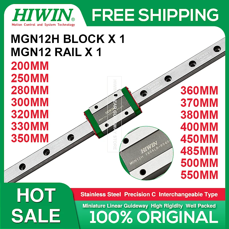 Линейная направляющая из нержавеющей стали HIWIN MGN12 280 300 320 330 350 370 380 400 450 500 550 мм