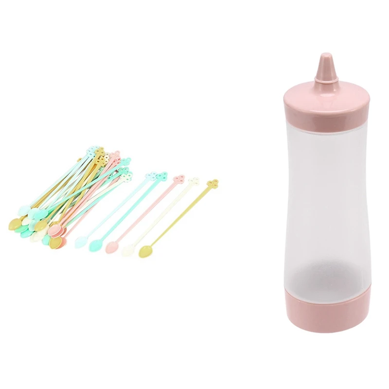 

30X Plastic Drink Coffee Tea Mini Spoon Stirrer Assorted Color & 1X Squeeze Bottle Gravy Boat Plastic Sauce Vinegar