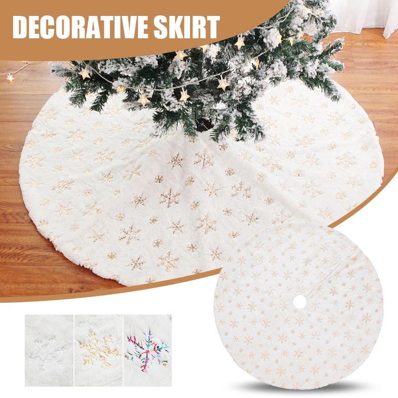 

Плюшевая юбка для рождественской елки, большой меховой коврик 35/48 дюймов для рождественской елки, узоры из снежинок, круглая скатерть с отве...