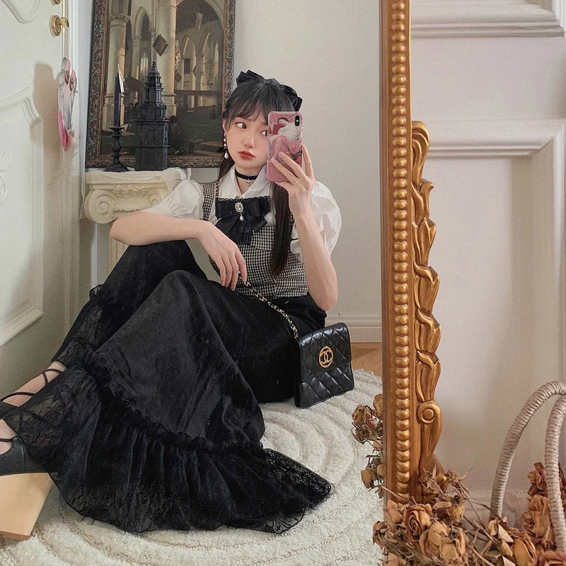 Princess sweet lolita pants Bobon21 Japanese style leg length 2m super slim high lace big hem loose wide leg pants B1866