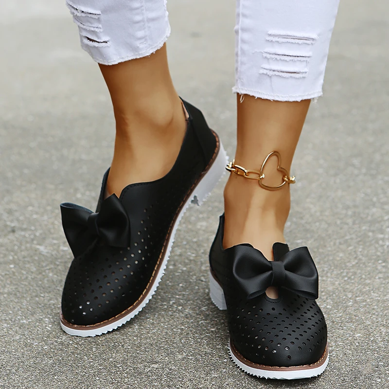 

Ladies Casual Shoes Lazy Shoes 2021 Summer New Solid Color Bow Flat Shoes Round Toe Stitching Breathable Wedges Zapatos De Mujer