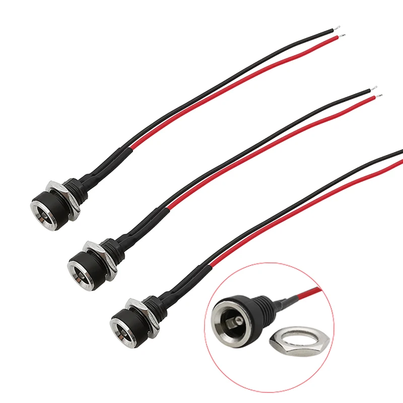 

1/3/5Pcs DC-022B 5.5x2.1mm DC Connector Power Cable DC022B DC Female Socket Jack Panel Mount Solder Connector With 20AWG Wires