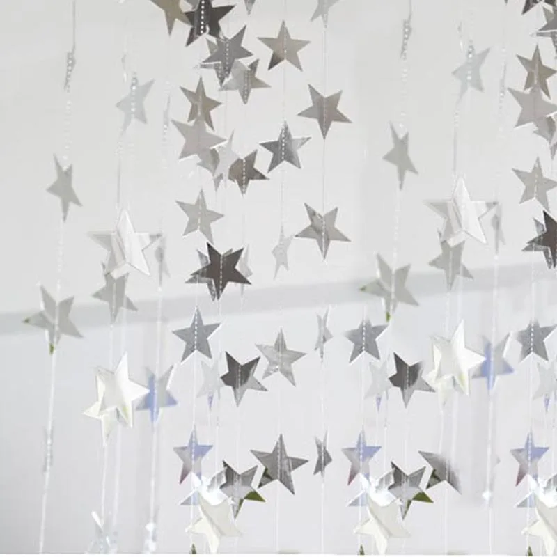 10cm star silver 4 м блестящая круглая гирлянда баннер овсянка бумажная струна флаг кисти для занавесок Свадьба День рождения детский душ поставка украшений для вечеринок - Цвет: 10cm star silver