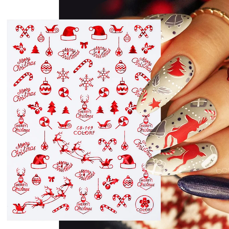 Christmas Xmas 3D Nail Stickers Decals Snowflakes Elk Bear Transfer Art Self-Adhesive Decoration | Красота и здоровье