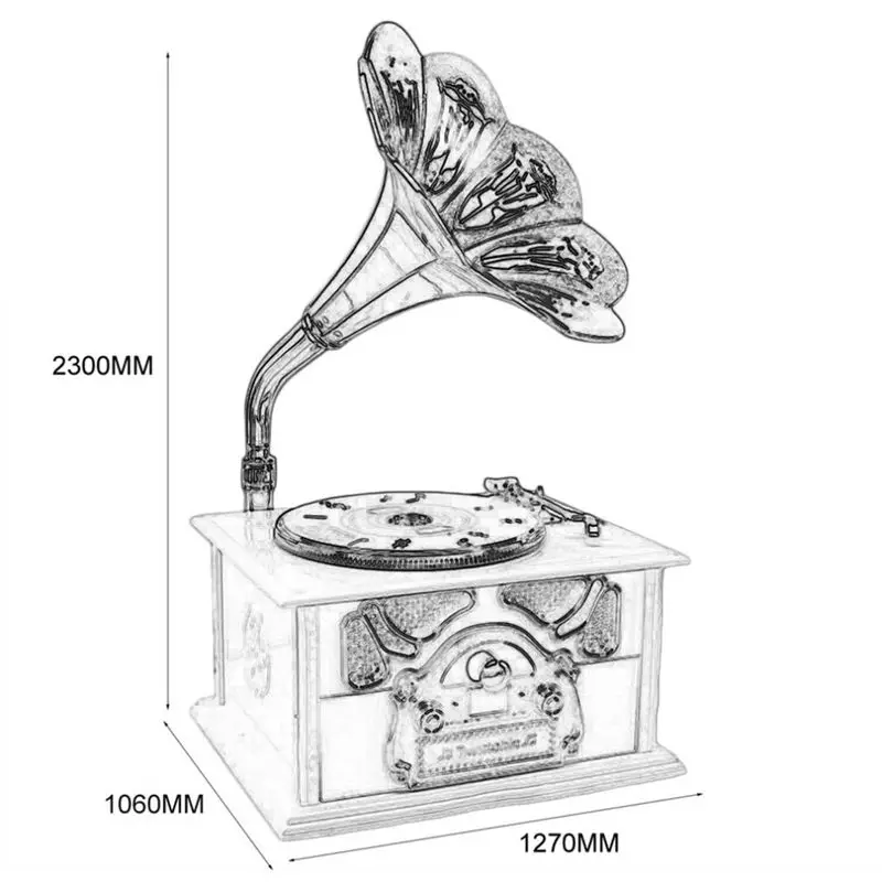 Классическая винтажная музыкальная шкатулка в форме граммофона Музыкальная с